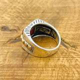 خاتم رجالي تركي مصنوع يدويًا من الفيروز الأحمر وفضة استرليني 925 بيان