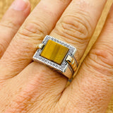 خاتم عين النمر من الفضة الإسترلينية 925 التركي اليدوي للرجال - هدية بيان بسيطة