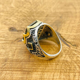 خاتم رجالي أصلي من الفضة الإسترلينية 925 مع الزركون الأسود - مصنوع يدويًا، تصميم مربع عصري ومعبأ في علبة هدايا