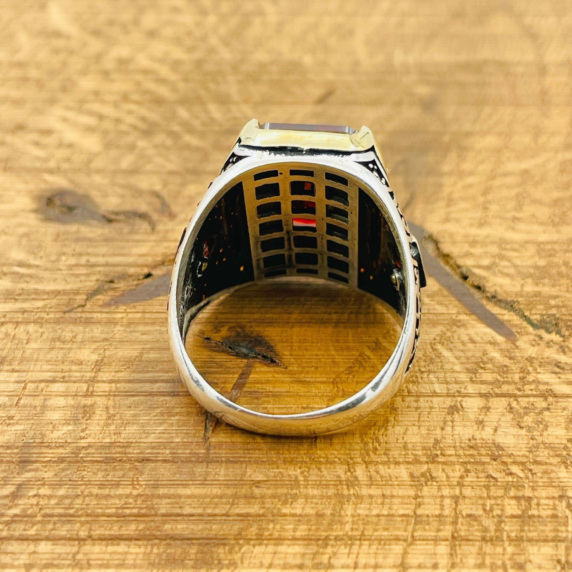 Men's Handcrafted Turkish 925 Sterling Silver Ruby Ring - Bold Red Stone Jewelry