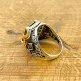 Men's Handcrafted Turkish 925 Sterling Silver Ruby Ring - Bold Red Stone Jewelry