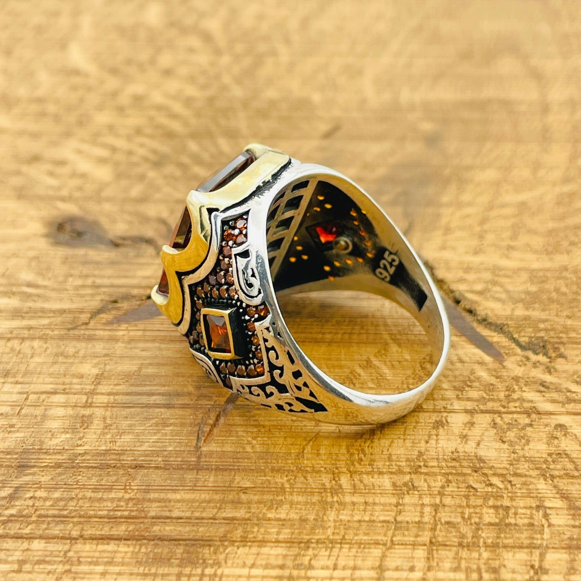 Men's Handcrafted Turkish 925 Sterling Silver Ruby Ring - Bold Red Stone Jewelry