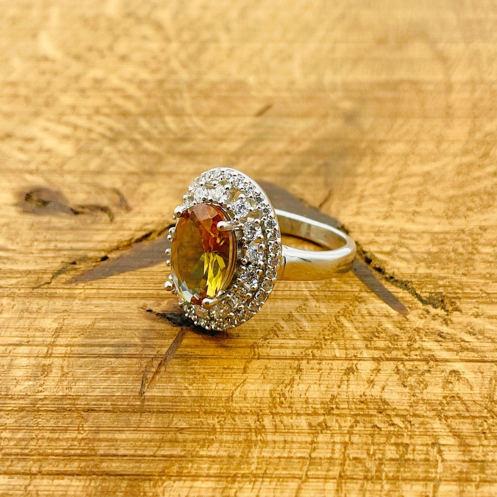 خاتم زولتانيت بيضاوي يدوي الصنع تركي | مجوهرات نسائية من الفضة الإسترلينية 925