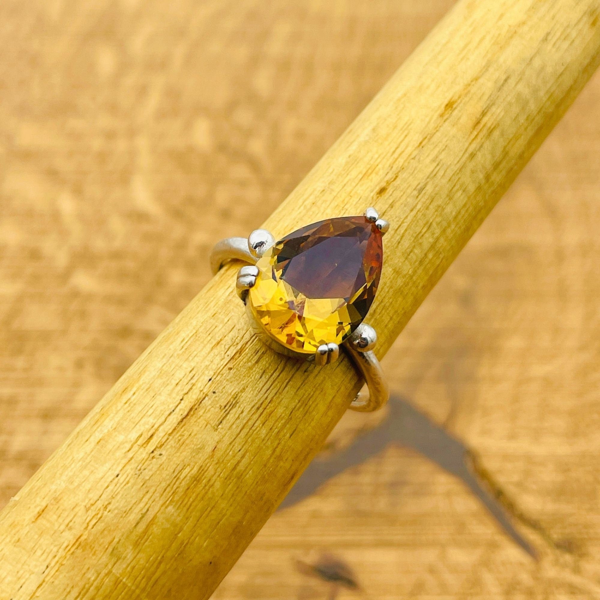 خاتم زولتانيت تركي مصنوع يدويًا قابل للتعديل | مجوهرات حجر كريم فضة استرلينية 925 بسيطة للنساء