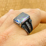 Men's Turkish Handmade Mystic Topaz Ring - 925 Sterling Silver, Multicolor Gemstone