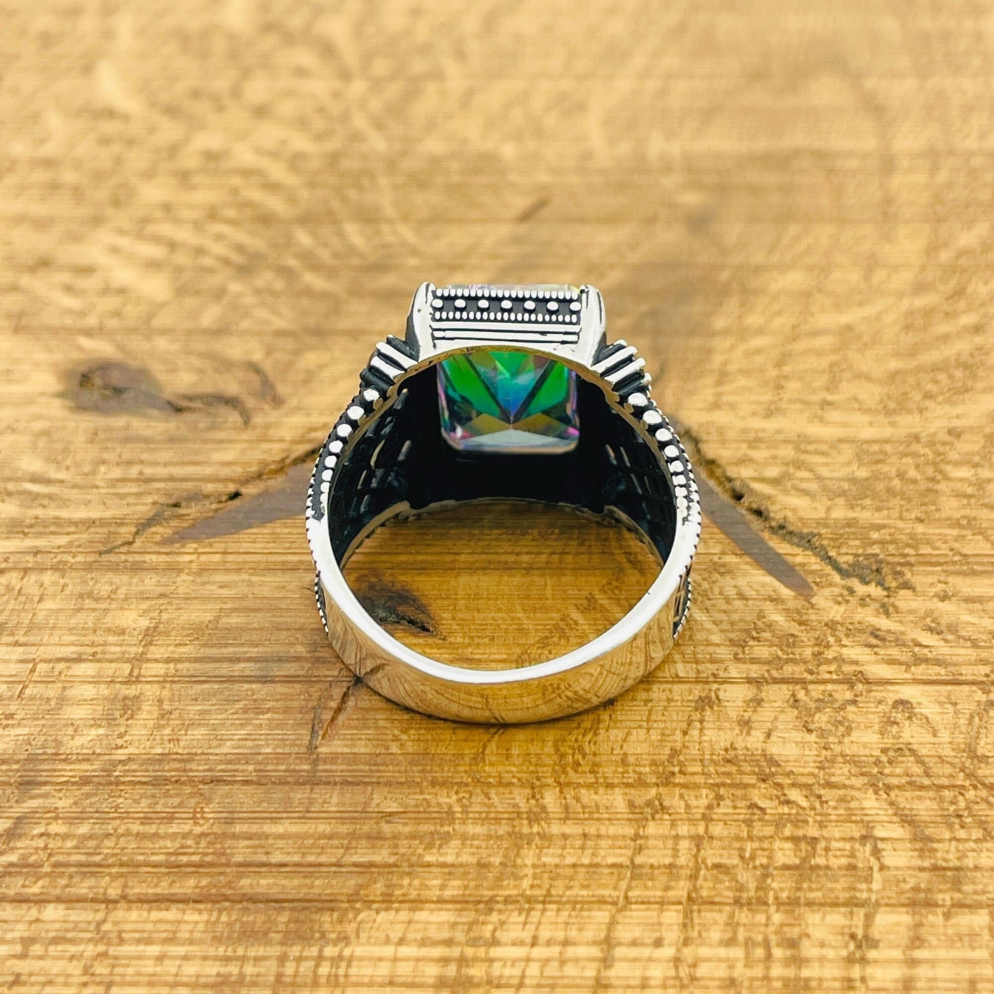 Men's Turkish Handmade Mystic Topaz Ring - 925 Sterling Silver, Multicolor Gemstone