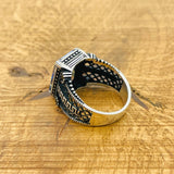 Men's Exquisite Tanzanite 925 Sterling Silver Ring - Handcrafted Ottoman Design