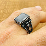 Men's Sleek Turkish Handmade 925 Sterling Silver Black Zircon Ring - Elegant Gift for Him