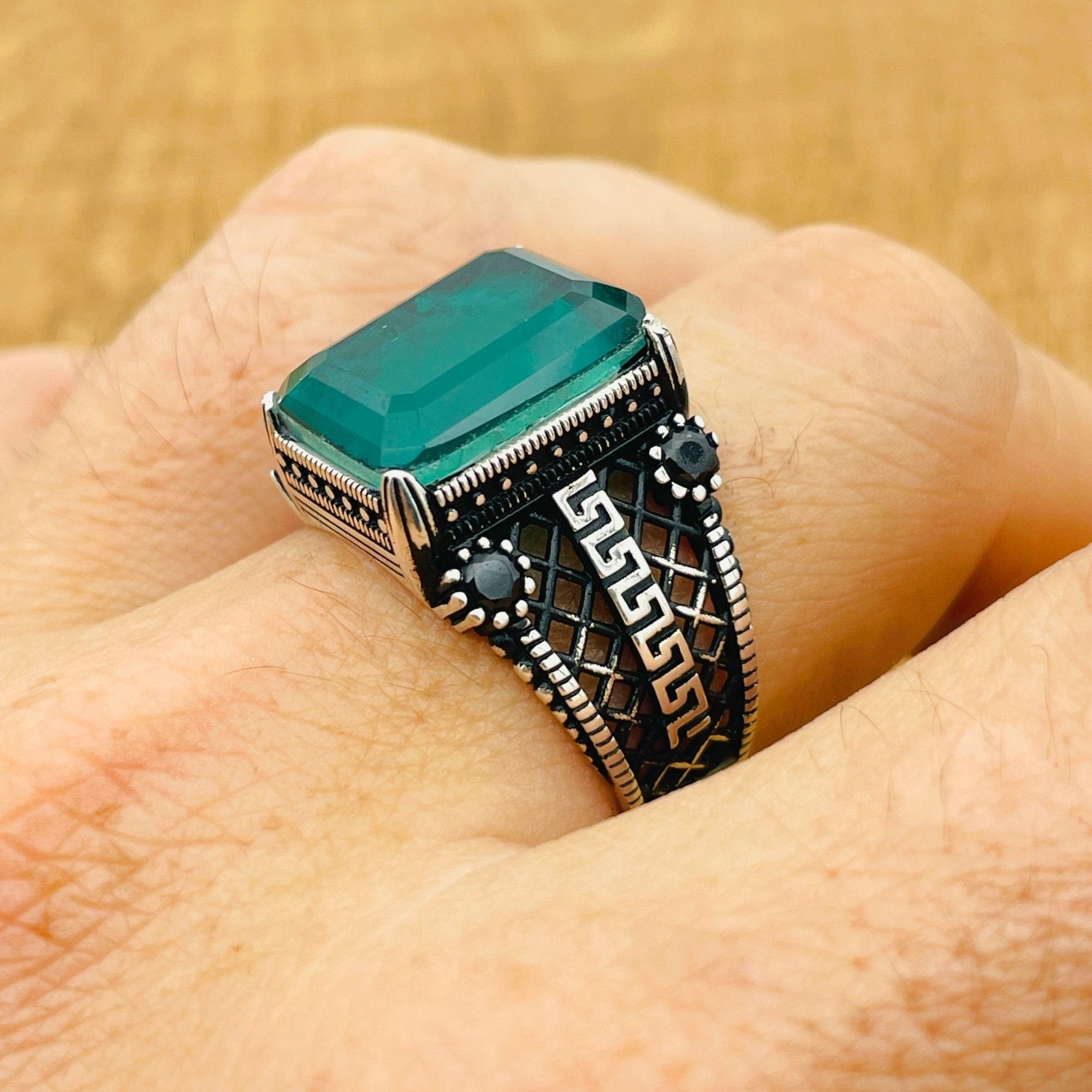 Men's Handmade Green Paraiba Sterling Silver Ring - Vintage Style & Timeless Gift