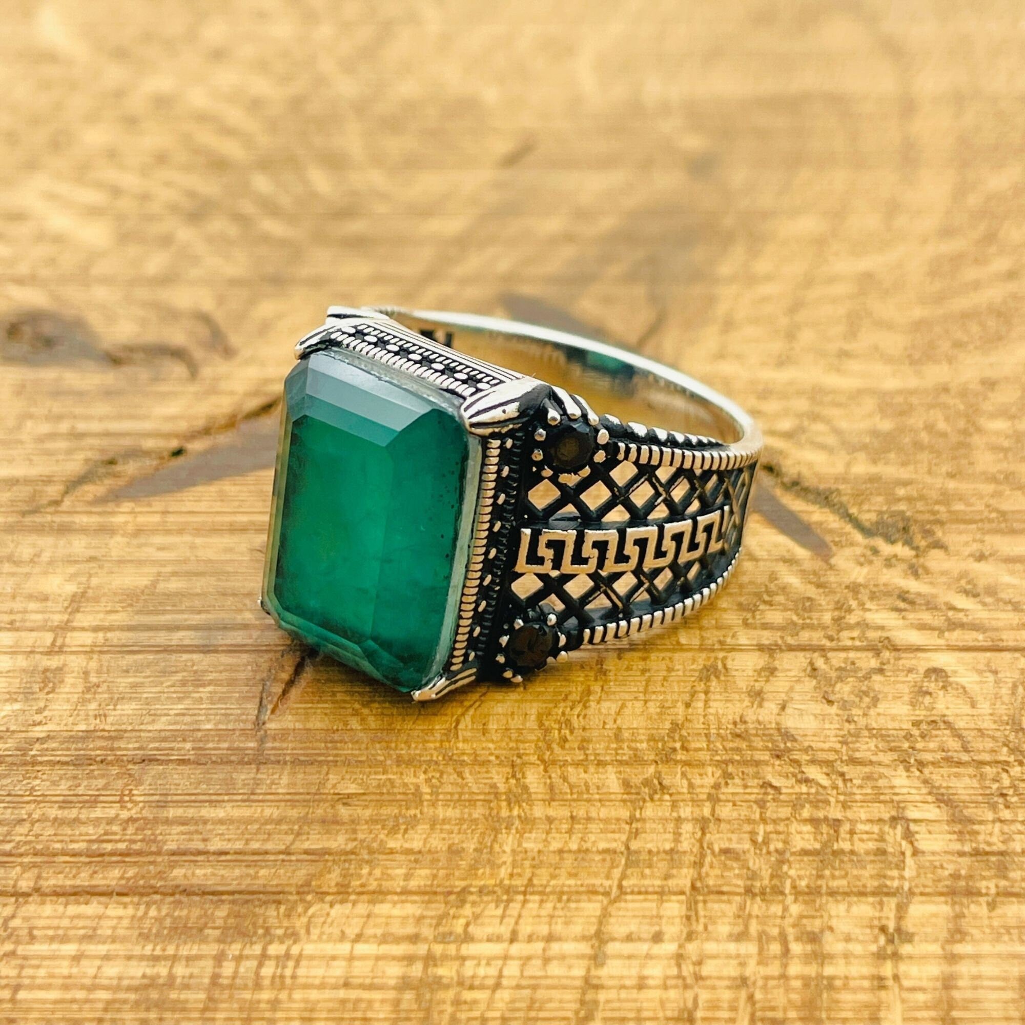 Men's Handmade Green Paraiba Sterling Silver Ring - Vintage Style & Timeless Gift