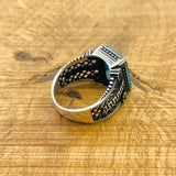 Men's Handmade Turkish Aquamarine Ring - 925 Sterling Silver Blue Stone Jewelry Gift for Him