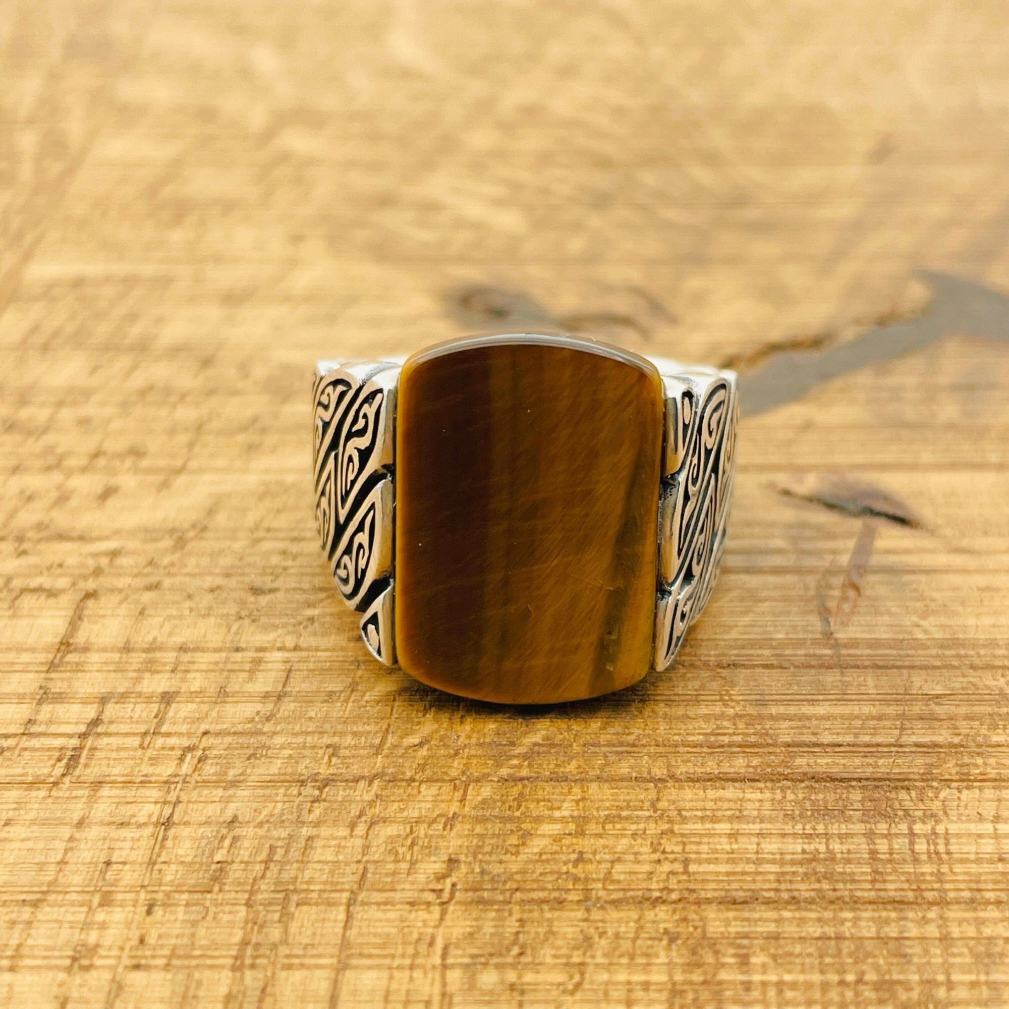 Men's Handmade Sterling Silver Tiger Eye Ring | Vintage Ottoman Turkish Style Jewelry