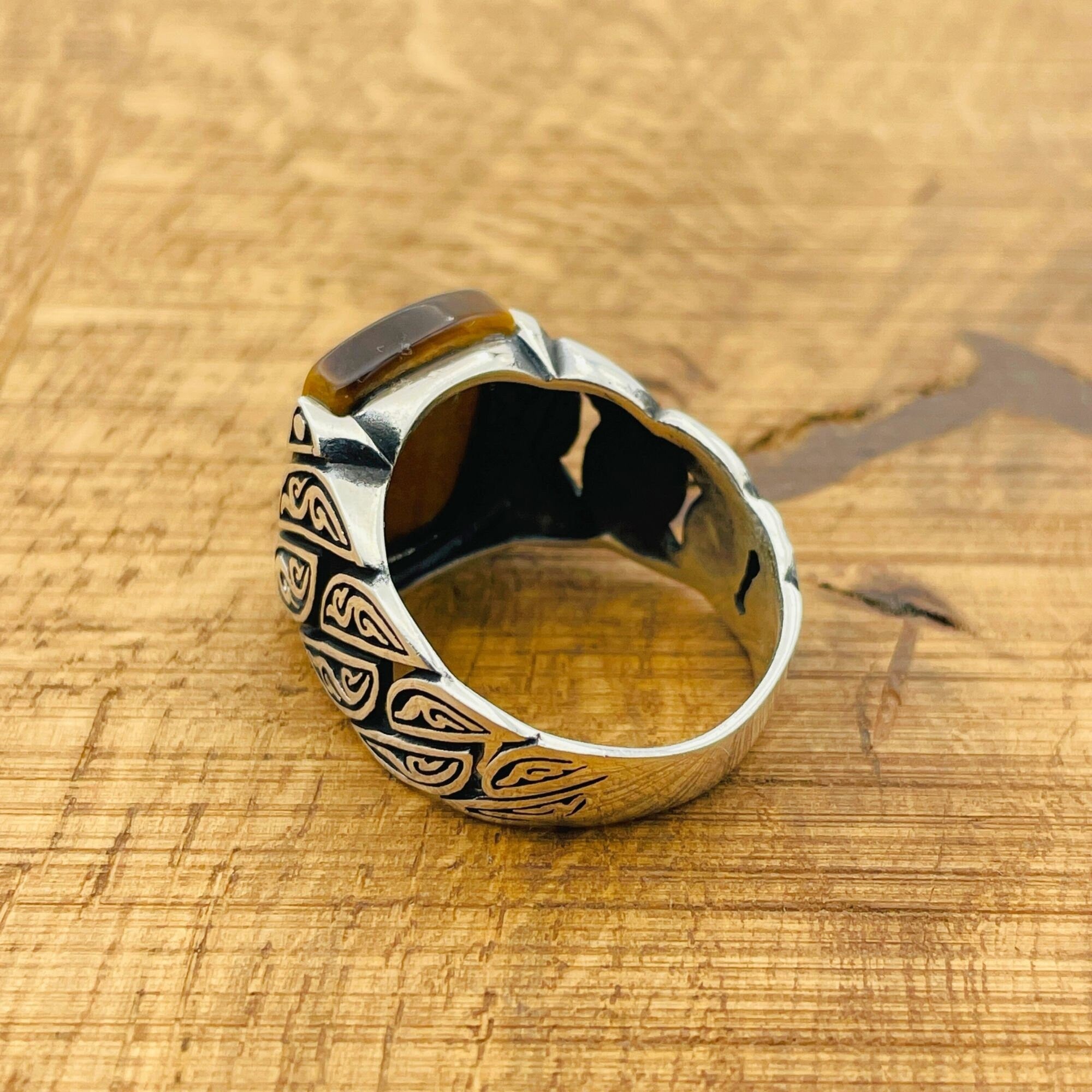 Men's Handmade Sterling Silver Tiger Eye Ring | Vintage Ottoman Turkish Style Jewelry