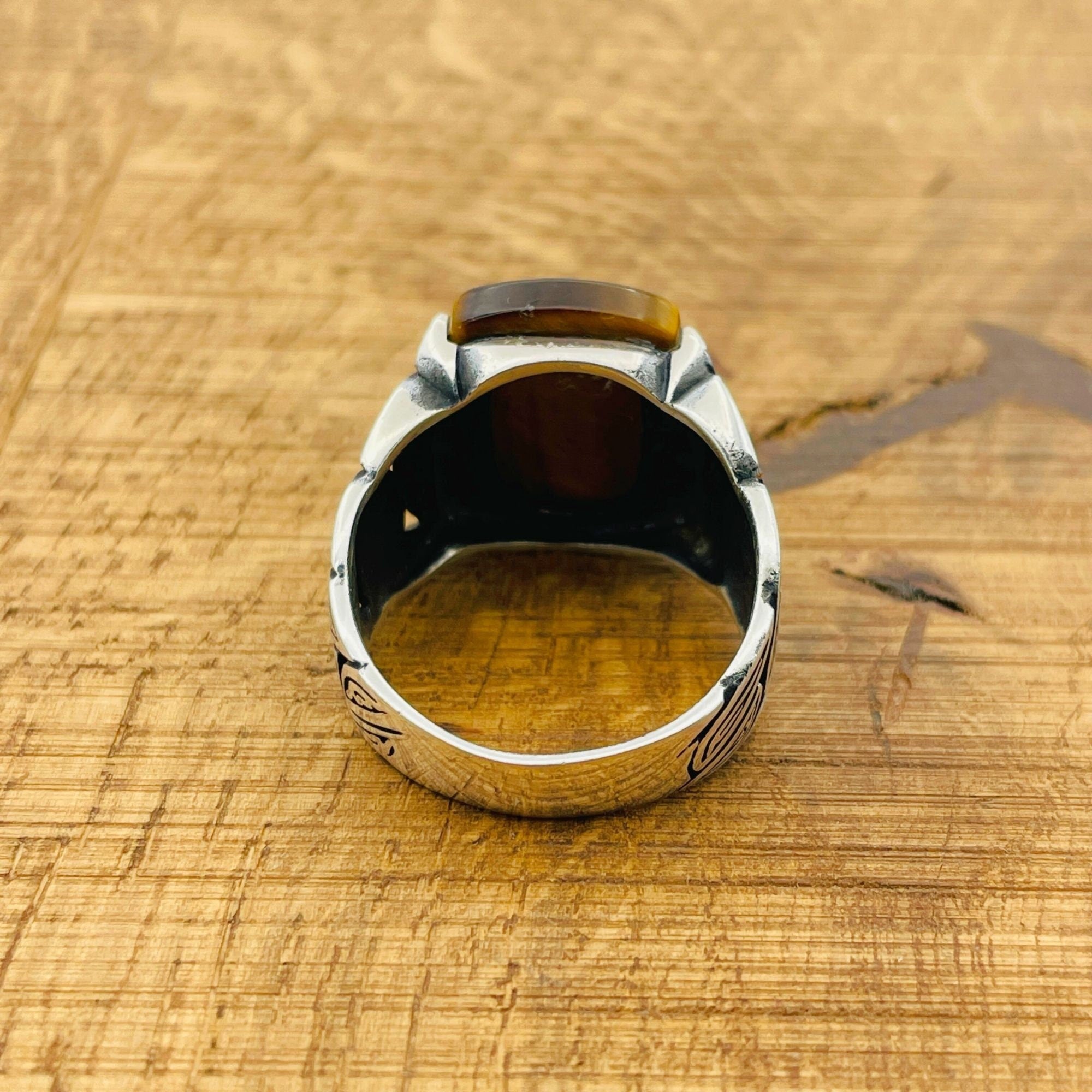 Men's Handmade Sterling Silver Tiger Eye Ring | Vintage Ottoman Turkish Style Jewelry