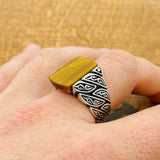 Men's Handmade Sterling Silver Tiger Eye Ring | Vintage Ottoman Turkish Style Jewelry