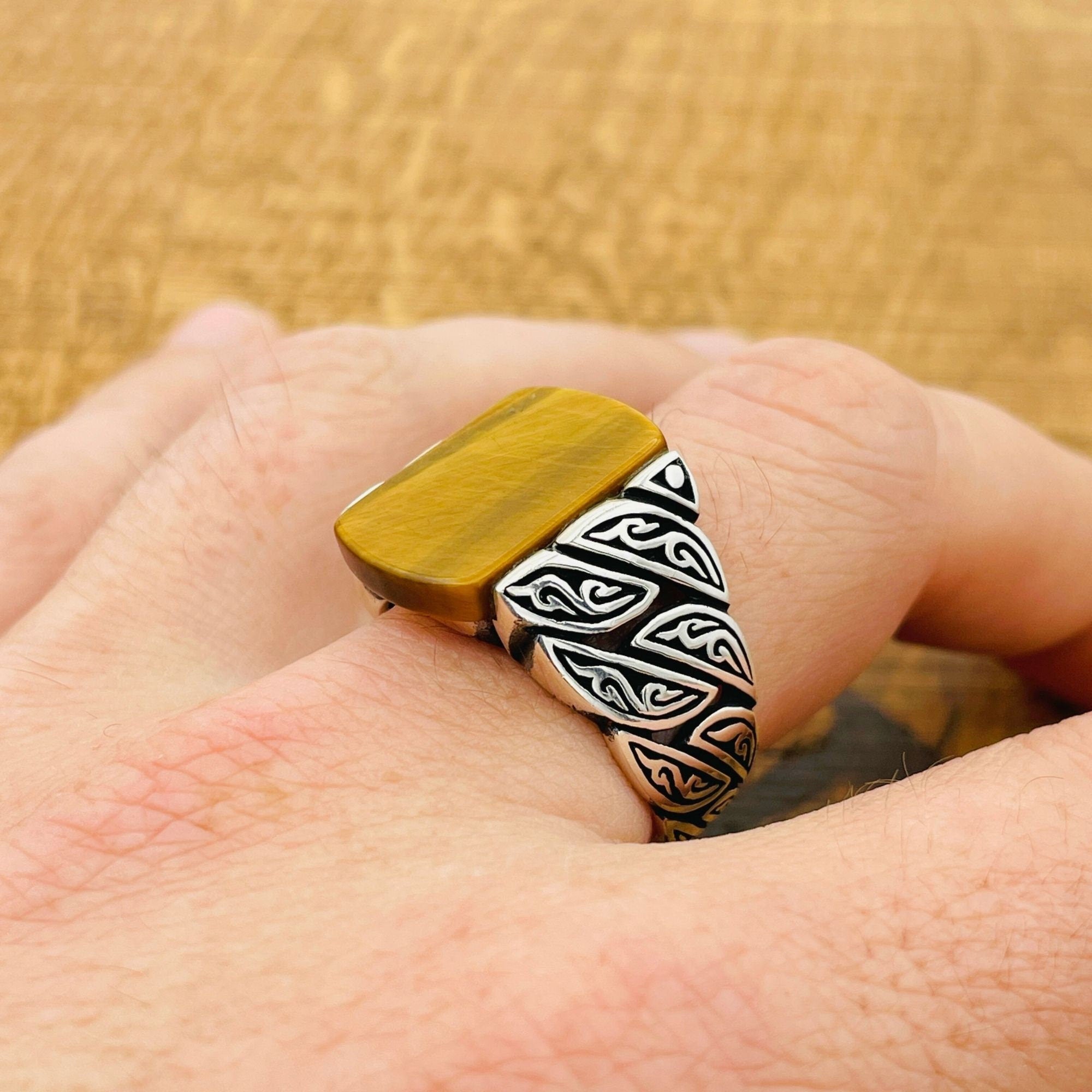 Men's Handmade Sterling Silver Tiger Eye Ring | Vintage Ottoman Turkish Style Jewelry