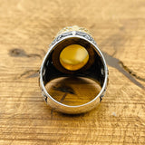 خاتم بيضاوي من العقيق البني الجريء للرجال - مجوهرات حجر كريم تركية مصنوعة يدوياً من الفضة الإسترلينية 925 هدية