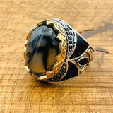 Men's Vintage Black-Brown Agate Sterling Silver Ring | Handmade Turkish Gemstone Jewelry