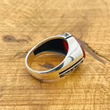 خاتم بيضاوي من العقيق الأحمر للرجال تركي مصنوع يدوياً - مجوهرات حجر كريم من الفضة الإسترلينية 925