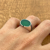 Turkish Handmade Men's Green Agate Sterling Silver Oval Ring - Artisan Vintage Style Jewelry