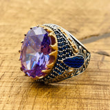 Men's Turkish Handcrafted Amethyst Ring - Sterling Silver Oval Ottoman Statement Jewelry