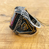 خاتم رجالي أصلي مصنوع يدويًا من الفضة الإسترلينية مع حجر الجمشت | تصميم عثماني مربع