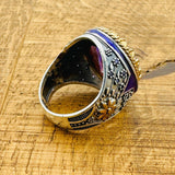 خاتم رجالي يدوي من الفضة الإسترلينية العثمانية مع حجر الجمشت الأرجواني البيضاوي | مجوهرات تركية مصنوعة يدوياً