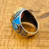 خاتم رجالي يدوي عثماني من الفضة الإسترلينية مع حجر الجمشت البيضاوي - مجوهرات حجر كريم بنفسجي تركي