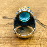 Men's Handcrafted Sterling Silver Aquamarine Oval Ring - Turkish Artisan Jewelry Gift