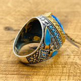 Men's Handcrafted Sterling Silver Aquamarine Oval Ring - Turkish Artisan Jewelry Gift