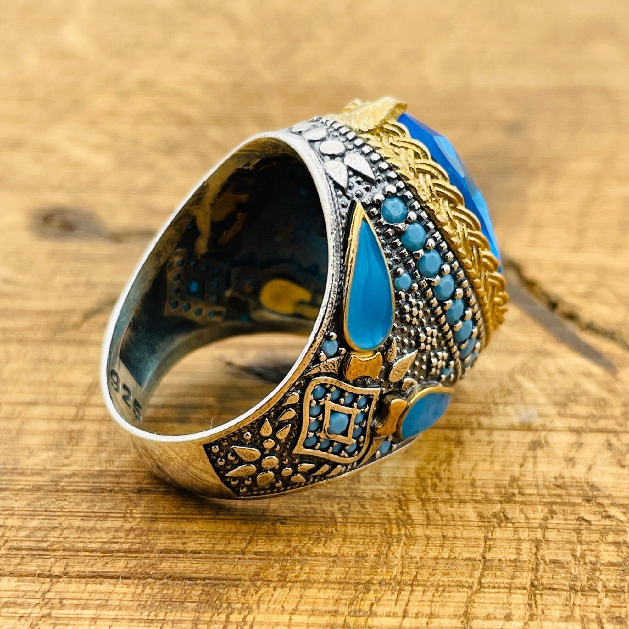 Men's Handcrafted Sterling Silver Aquamarine Oval Ring - Turkish Artisan Jewelry Gift