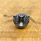 Men's Turkish Handmade Tanzanite Ring | 925 Sterling Silver | Square Blue Gemstone
