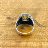 Men's Turkish Handmade Tanzanite Ring | 925 Sterling Silver | Square Blue Gemstone