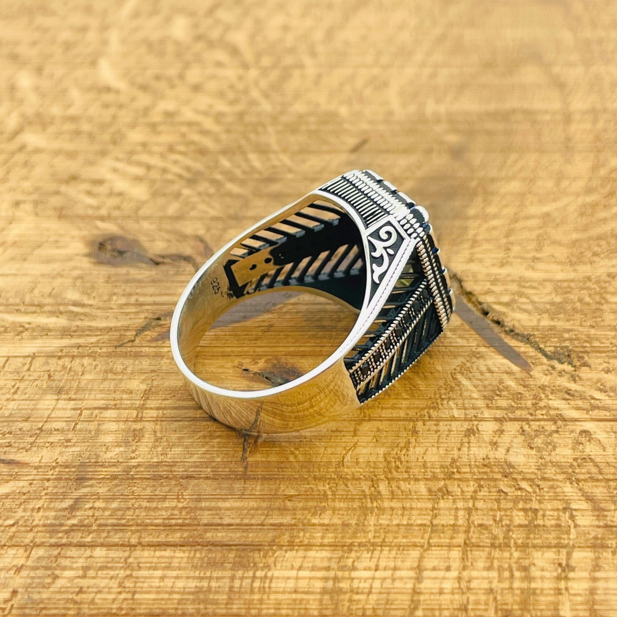 Men's Turkish Handmade Tanzanite Ring | 925 Sterling Silver | Square Blue Gemstone