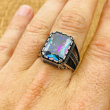 Men's Handcrafted Ottoman Style Mystic Topaz 925 Sterling Silver Ring - Unique Artisan Gift