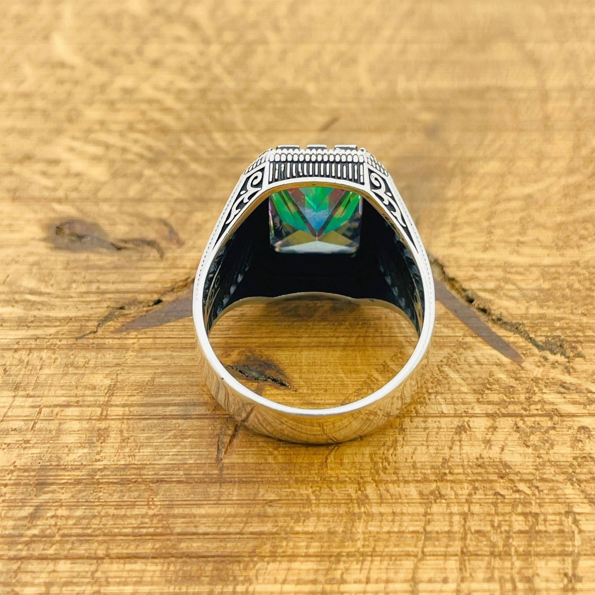 Men's Handcrafted Ottoman Style Mystic Topaz 925 Sterling Silver Ring - Unique Artisan Gift