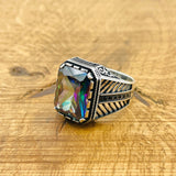 Men's Handcrafted Ottoman Style Mystic Topaz 925 Sterling Silver Ring - Unique Artisan Gift