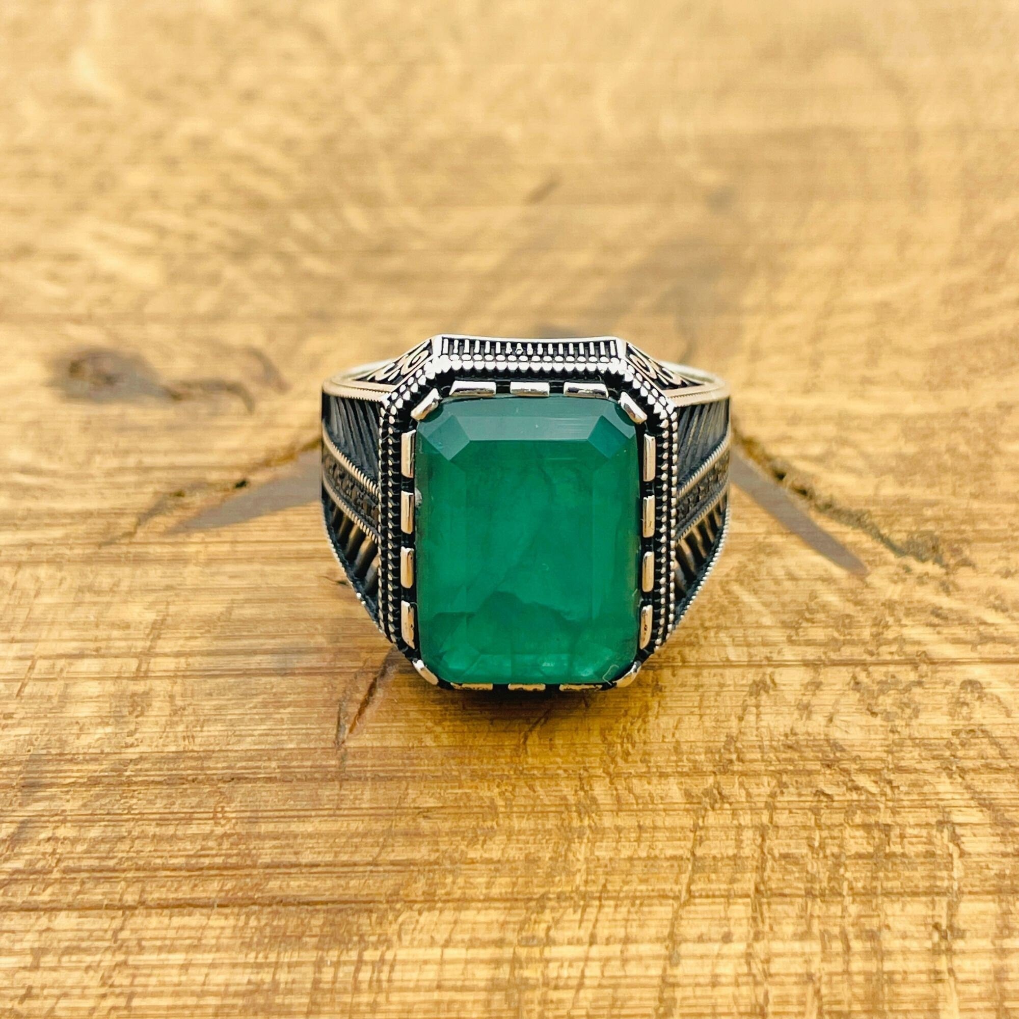Men's Handmade 925 Sterling Silver Ring with Green Paraiba Stone | Ottoman Inspired Design