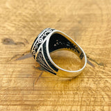 Men's Turkish Handmade 925 Sterling Silver Vintage Black Zircon Square Signet Ring