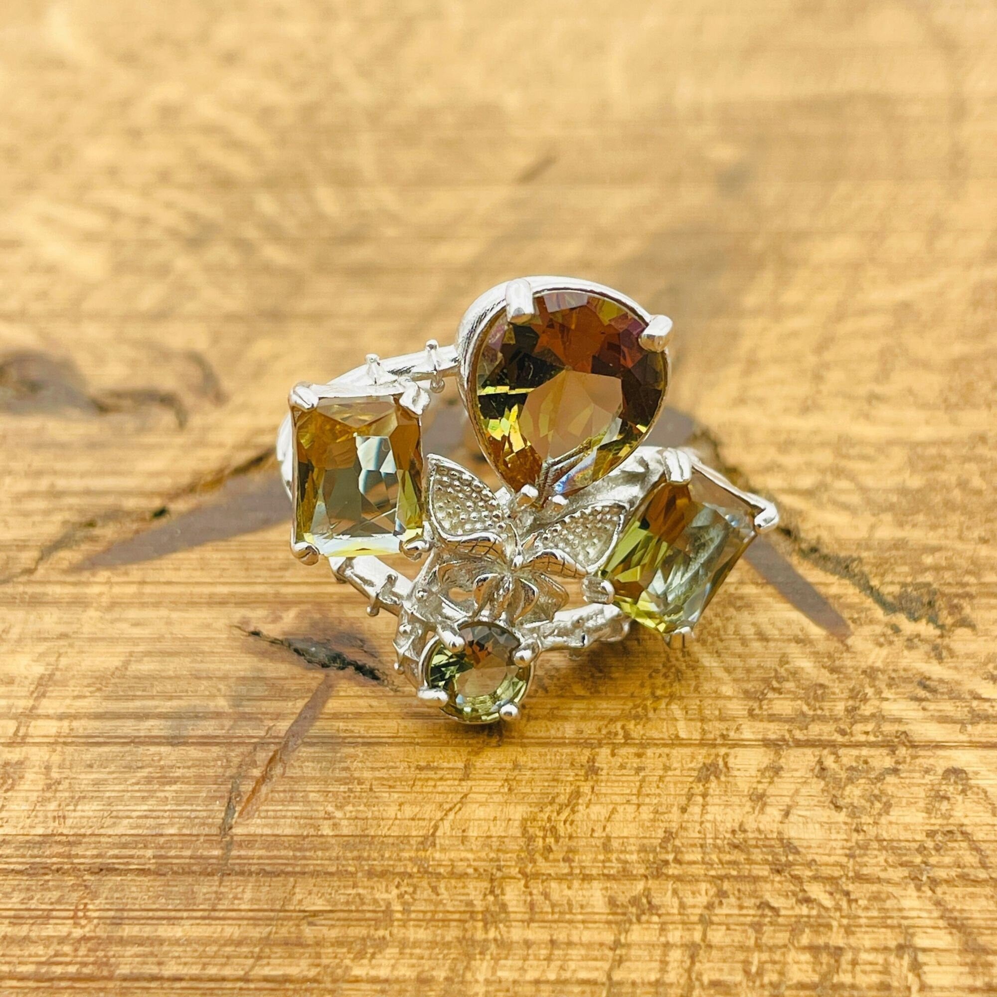 خاتم زولتانيت تركي مصنوع يدويًا | مجوهرات حجر كريم قابلة للتعديل من الفضة الإسترلينية 925 الأصلية