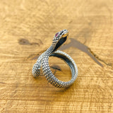 خاتم قابل للتعديل بعين ثعبان بنفسجية من الفضة الإسترلينية 925 يدوي الصنع - مجوهرات حرفي تركي