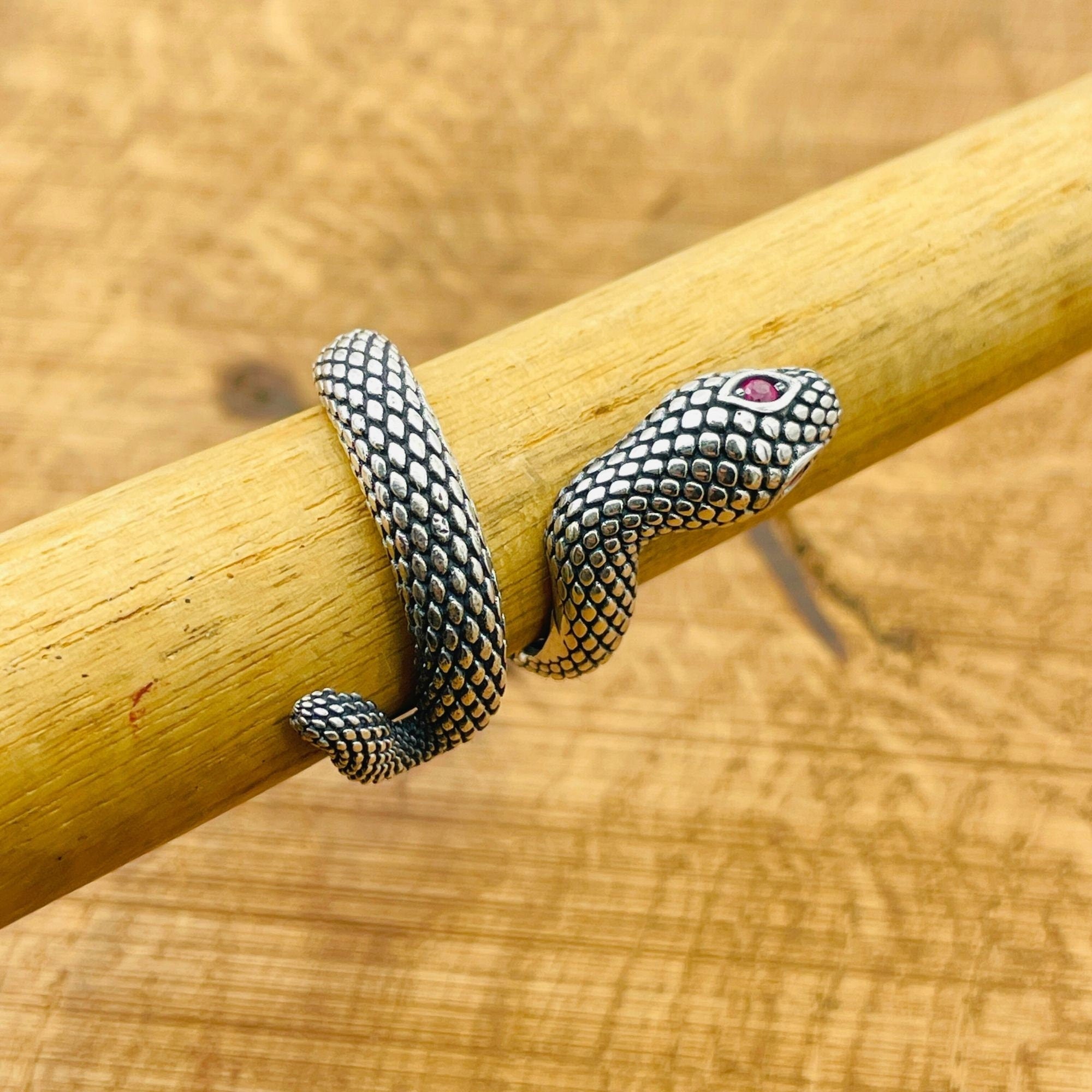 خاتم قابل للتعديل بعين ثعبان بنفسجية من الفضة الإسترلينية 925 يدوي الصنع - مجوهرات حرفي تركي