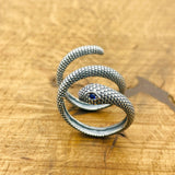 خاتم عين الثعبان الأزرق القابل للتعديل من الفضة الإسترلينية 925 اليدوية التركية - مجوهرات فريدة من نوعها للحرفيين