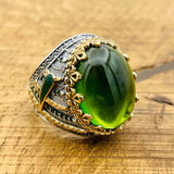 Men's Handmade Green Topaz Oval Ring | 925 Sterling Silver Ottoman Style Statement Jewelry