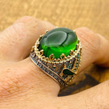 Men's Handmade Green Topaz Oval Ring | 925 Sterling Silver Ottoman Style Statement Jewelry