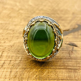 Men's Handmade Green Topaz Oval Ring | 925 Sterling Silver Ottoman Style Statement Jewelry