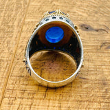 Men's Handcrafted Turkish 925 Sterling Silver Blue Topaz Oval Ring