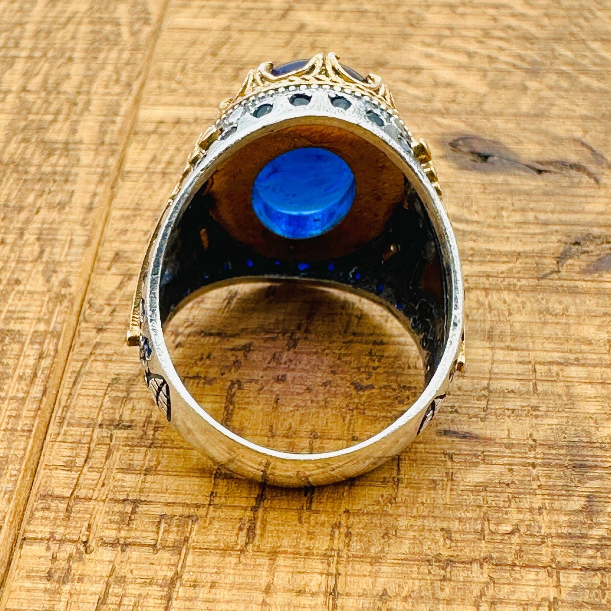 Men's Handcrafted Turkish 925 Sterling Silver Blue Topaz Oval Ring