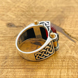 خاتم رجالي مصنوع يدويًا من العقيق الأحمر المربع | فضة استرلينية 925 تصميم عثماني