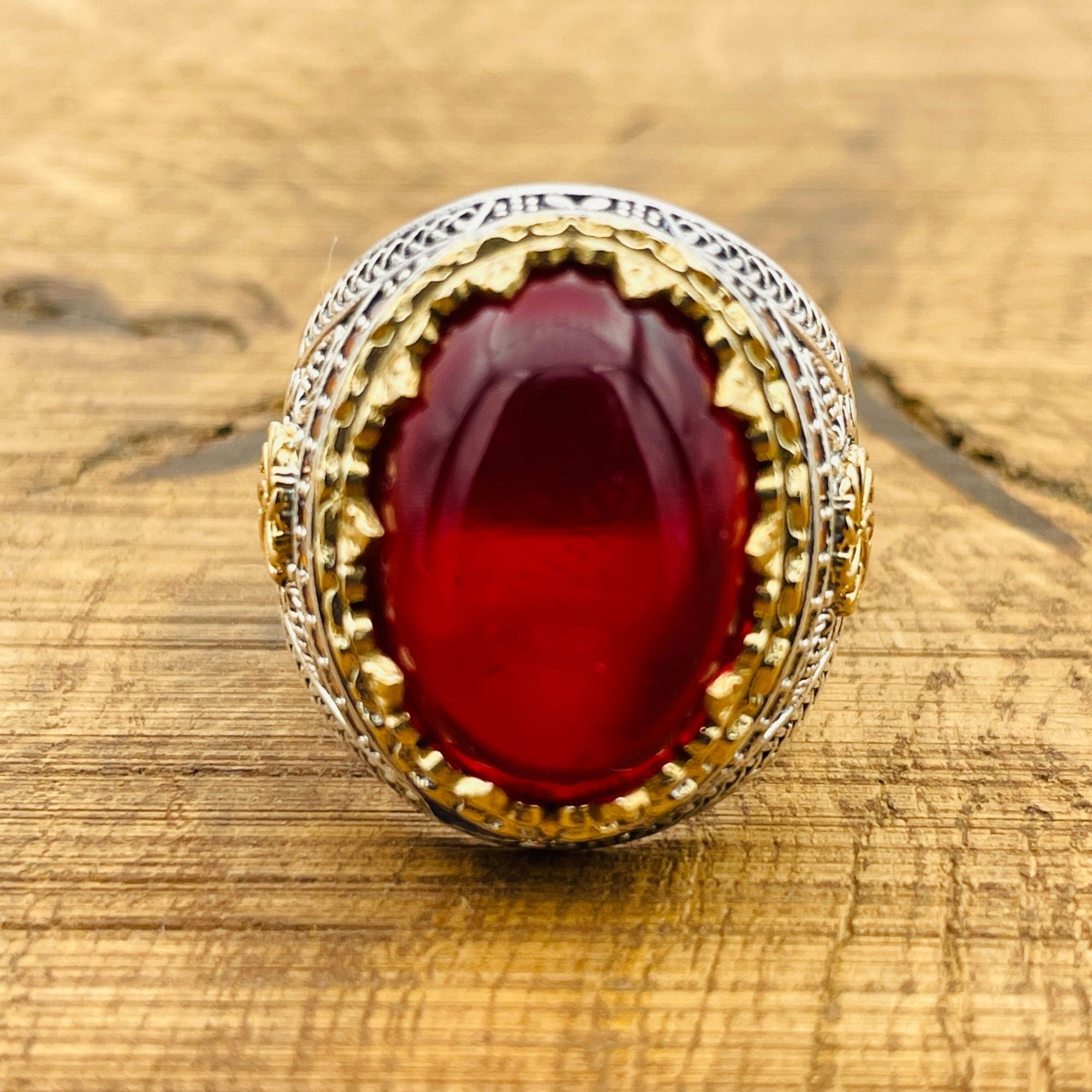 خاتم عقيق أحمر تركي للرجال | فضة إسترلينية 925 مصنوعة يدوياً بتصميم عثماني